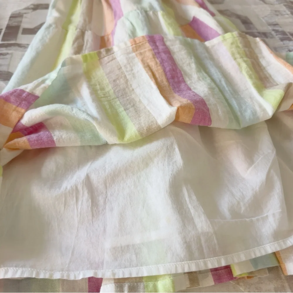 Gap girls crisscross back tiered striped multicolor dress linen blend size L NWT